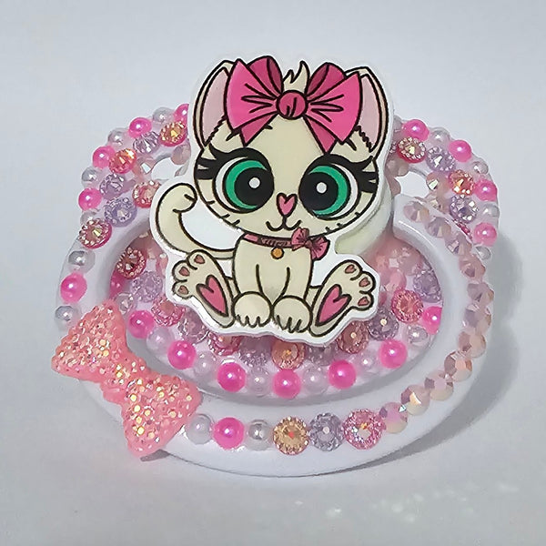 Pink Bow Kitten White Adult Pacifier